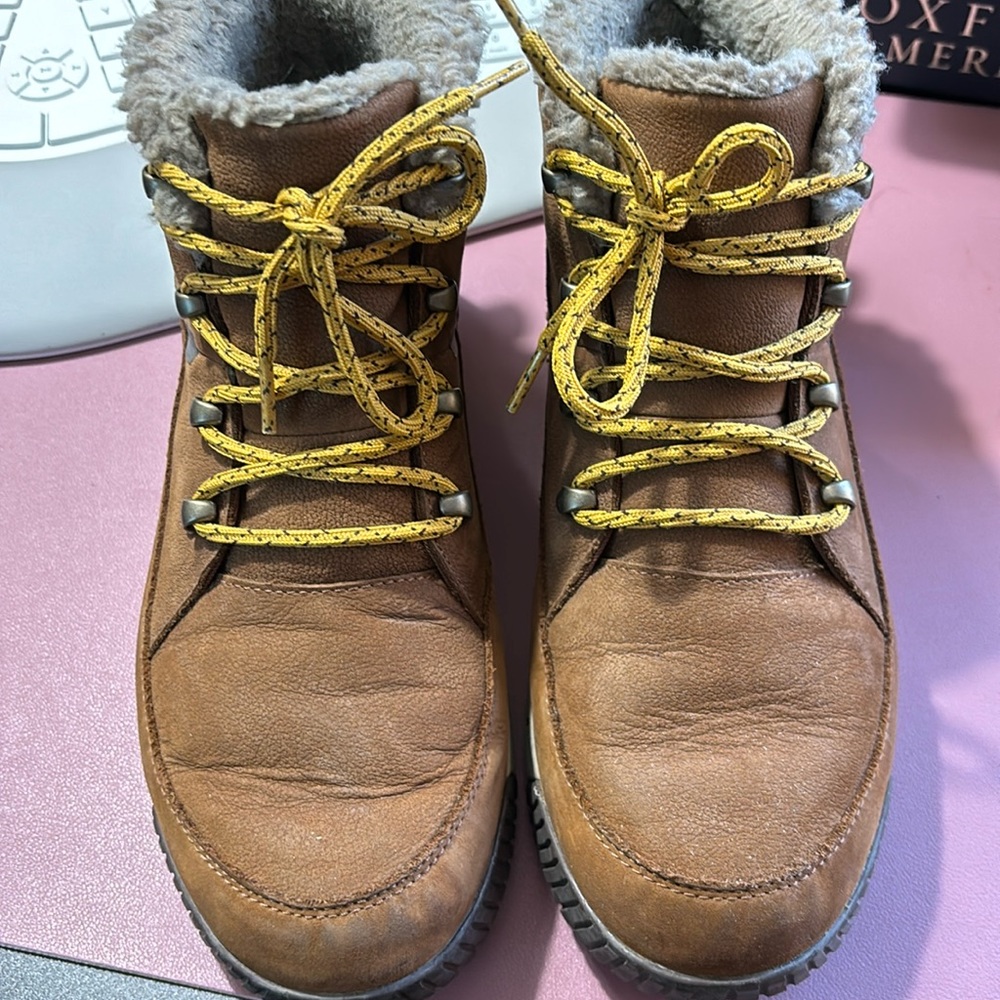 The North Face Tan Lace Up Boots with Yellow Accents